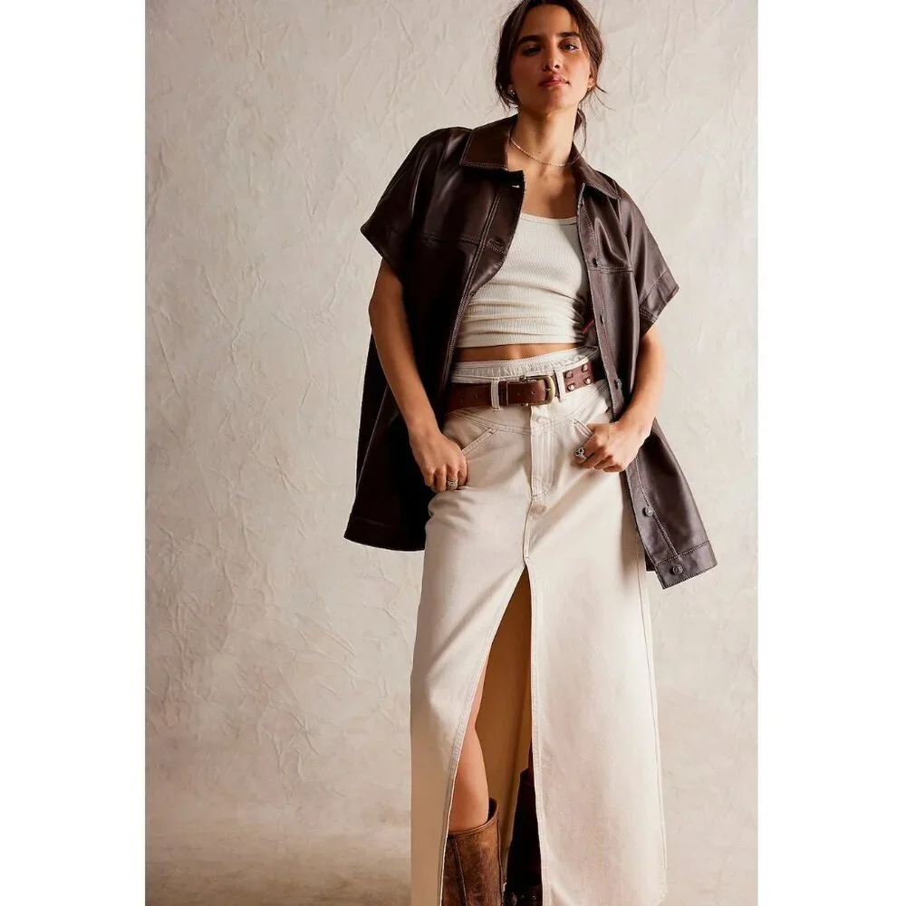 NEW Free People We the Free - Come As You Are Denim Maxi Skirt in WISP - sz 10 - Picture 9 of 11